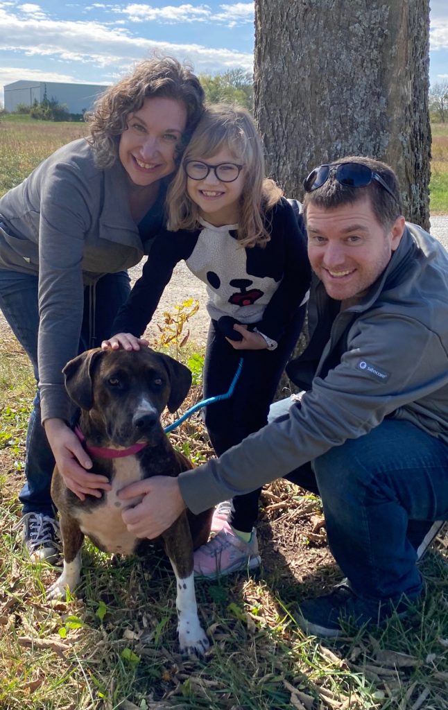 My family -- myself, my daughter Coraline, my husband Stefan, and our pup Penny.
